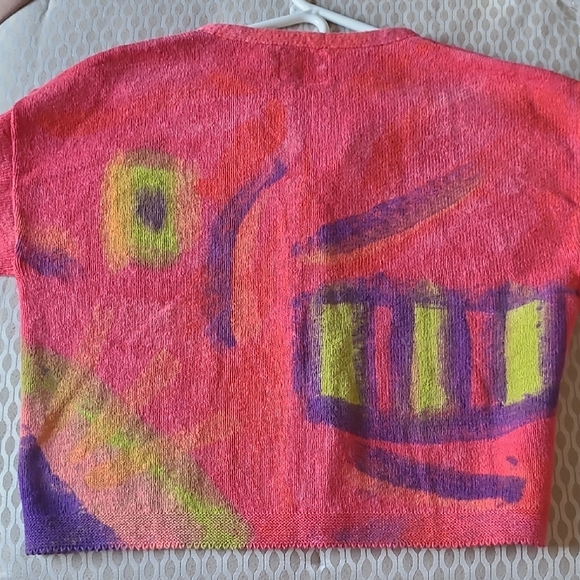 Sloop Jones Abstract Hot Pink Green Women's Cardigan. Hand Painted. Oversized. - Picture 11 of 16